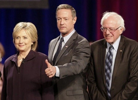 המועמדים הדמוקרטיים לנשיאות: הילרי קלינטון, מרטין אומאלי וברני סנדרס