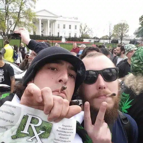 הפגנת מריחואנה - מעשנים ג'וינטים מול הבית הלבן