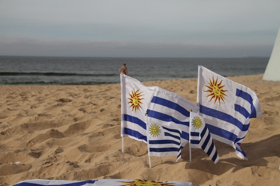 דגלי אורוגוואי על חוף הים (Photo by Mónica Volpin on Pixabay)