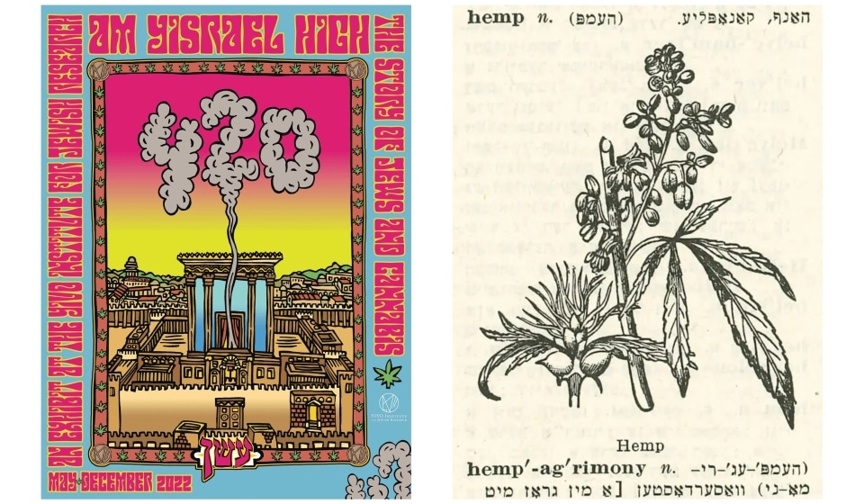 מימין: המפ במילון יידיש-אנגלית; משמאל: ההזמנה הרשמית לתערוכה